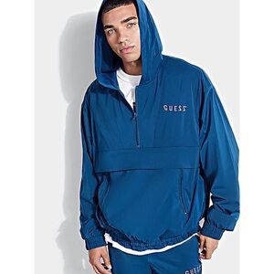 New GUESS GO REBEL Blue hooded windbreaker SZ M